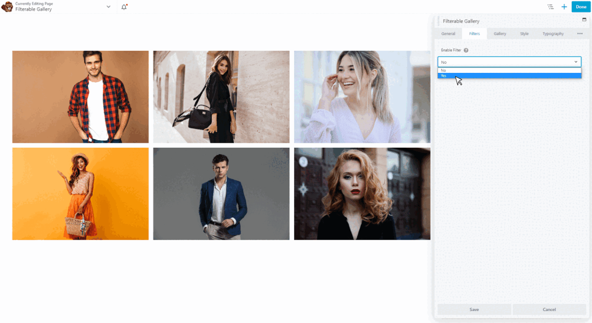 Enable filters - Filterable gallery for beaver builder