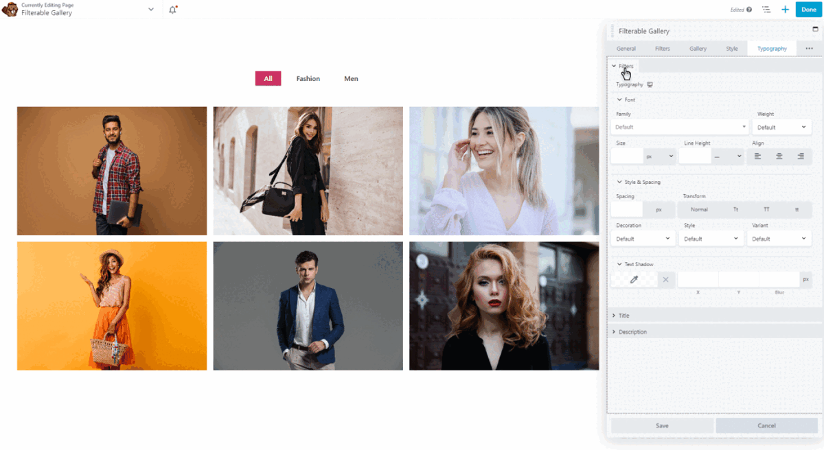 Typography- Filterable gallery for beaver builder