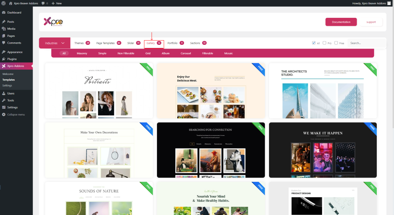 Xpro Addons - Beaver builder gallery templates