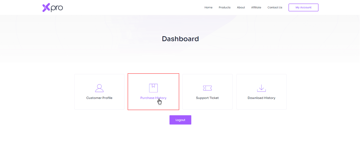 Purchase history - Xpro dashboard