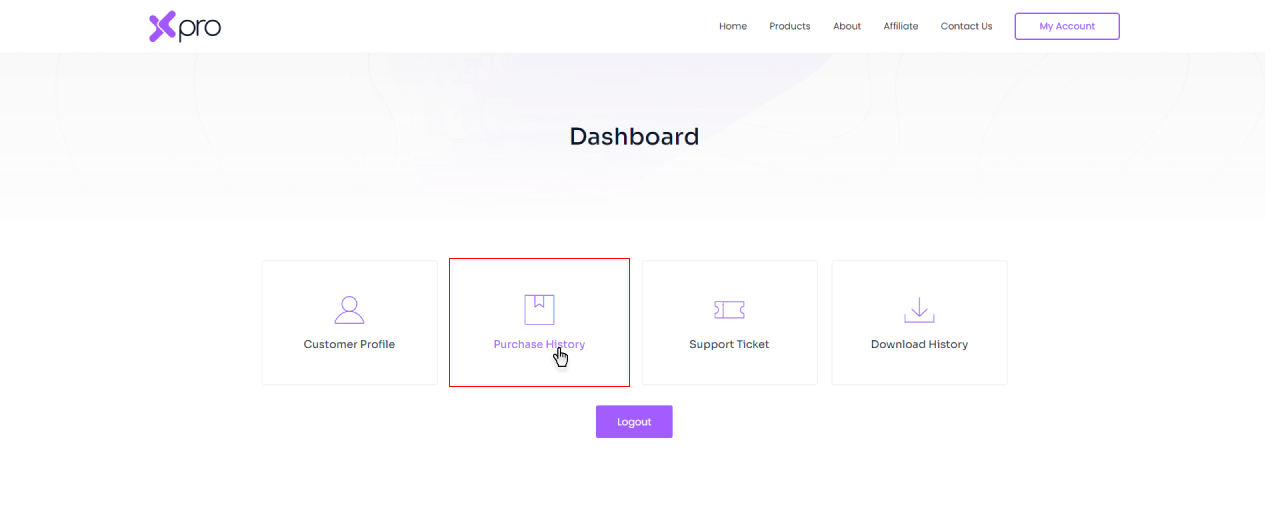 Purchase history - Xpro dashboard