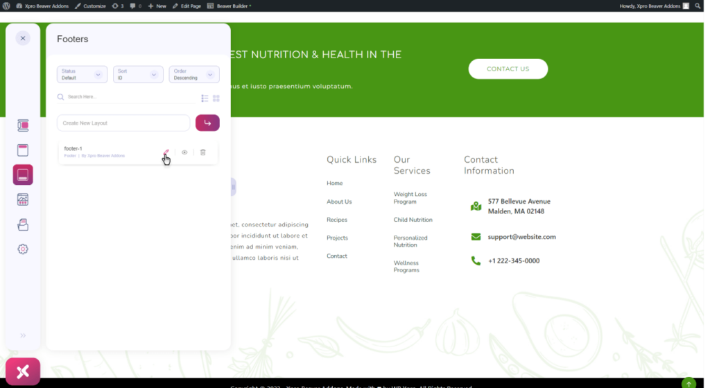 Edit footer/ Beaver theme builder