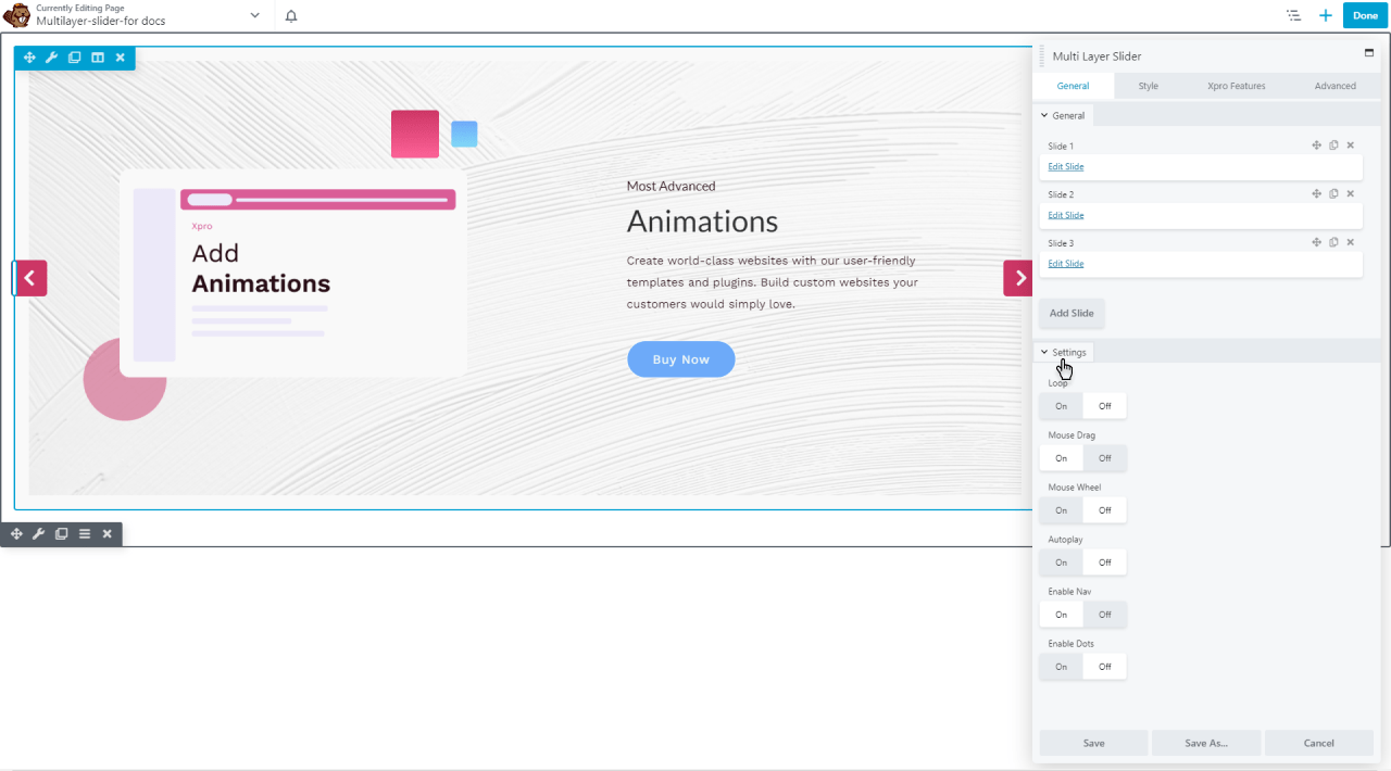 Slider Settings 