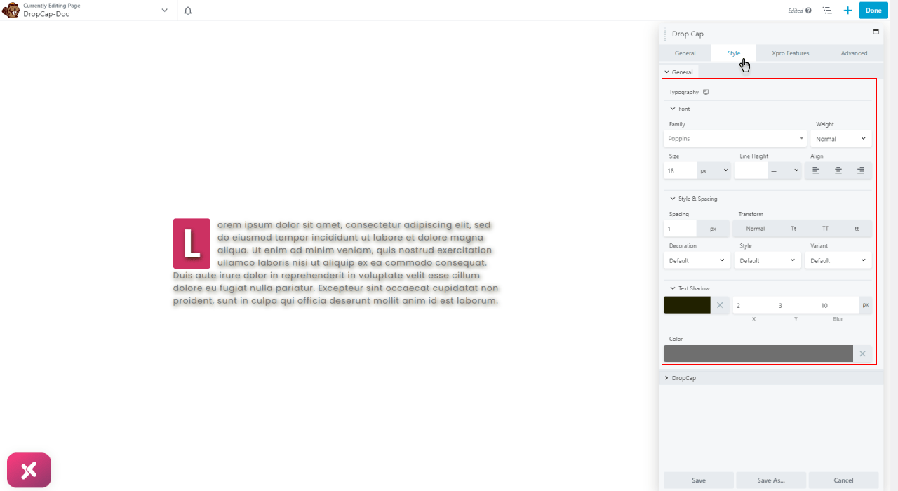 Font styling in drop cap- Drop Cap module for beaver builder 