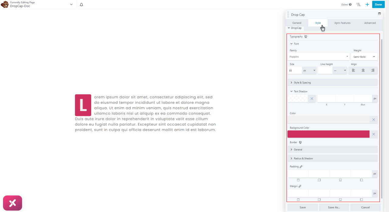 Custom typography of drop cap- Drop Cap module for beaver builder 