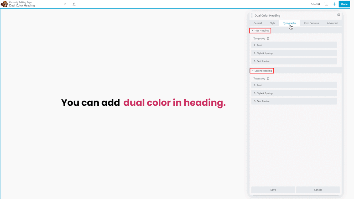Typography Settings - Dual color heading module for Beaver Builder